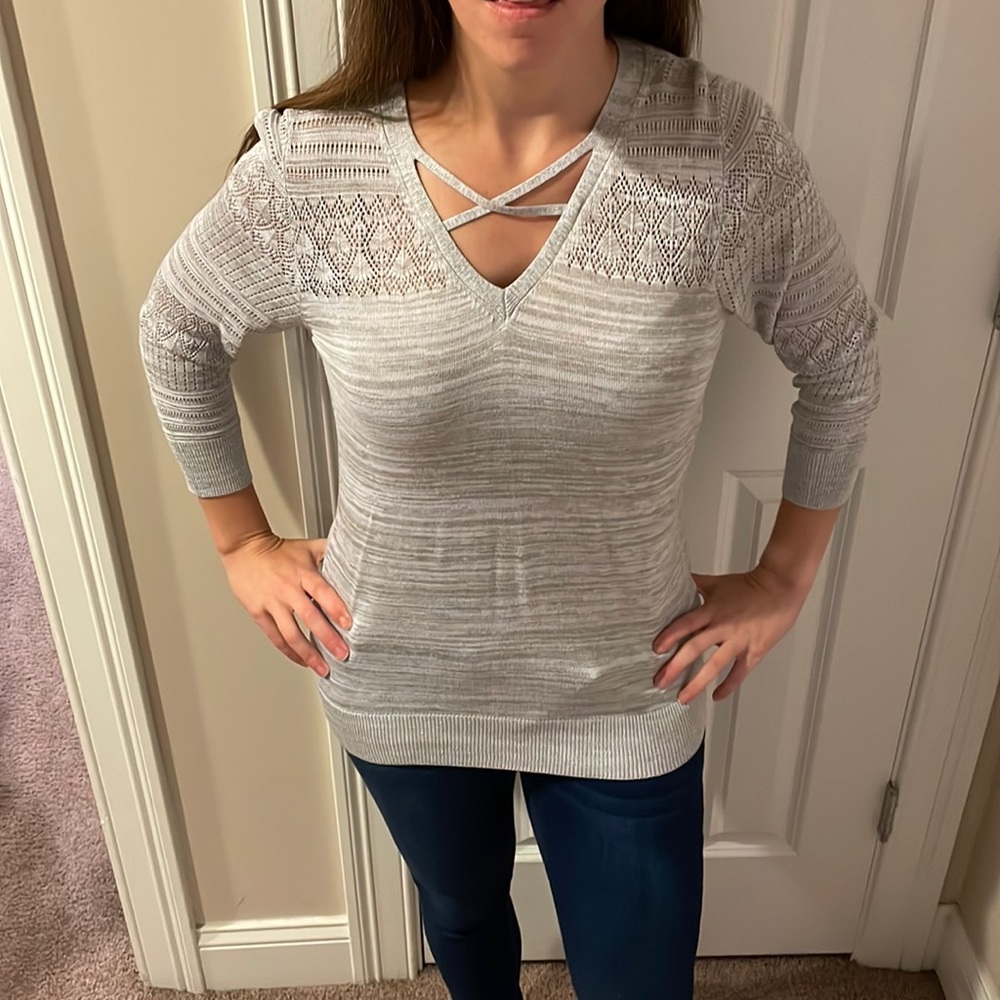 Grey sweater with lace top lefty and me size small